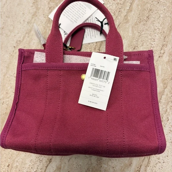 Coach Cargo Tote Bag 20 in Beautiful Muted Red Canvas and Embroidered Label - Picture 2 of 15
